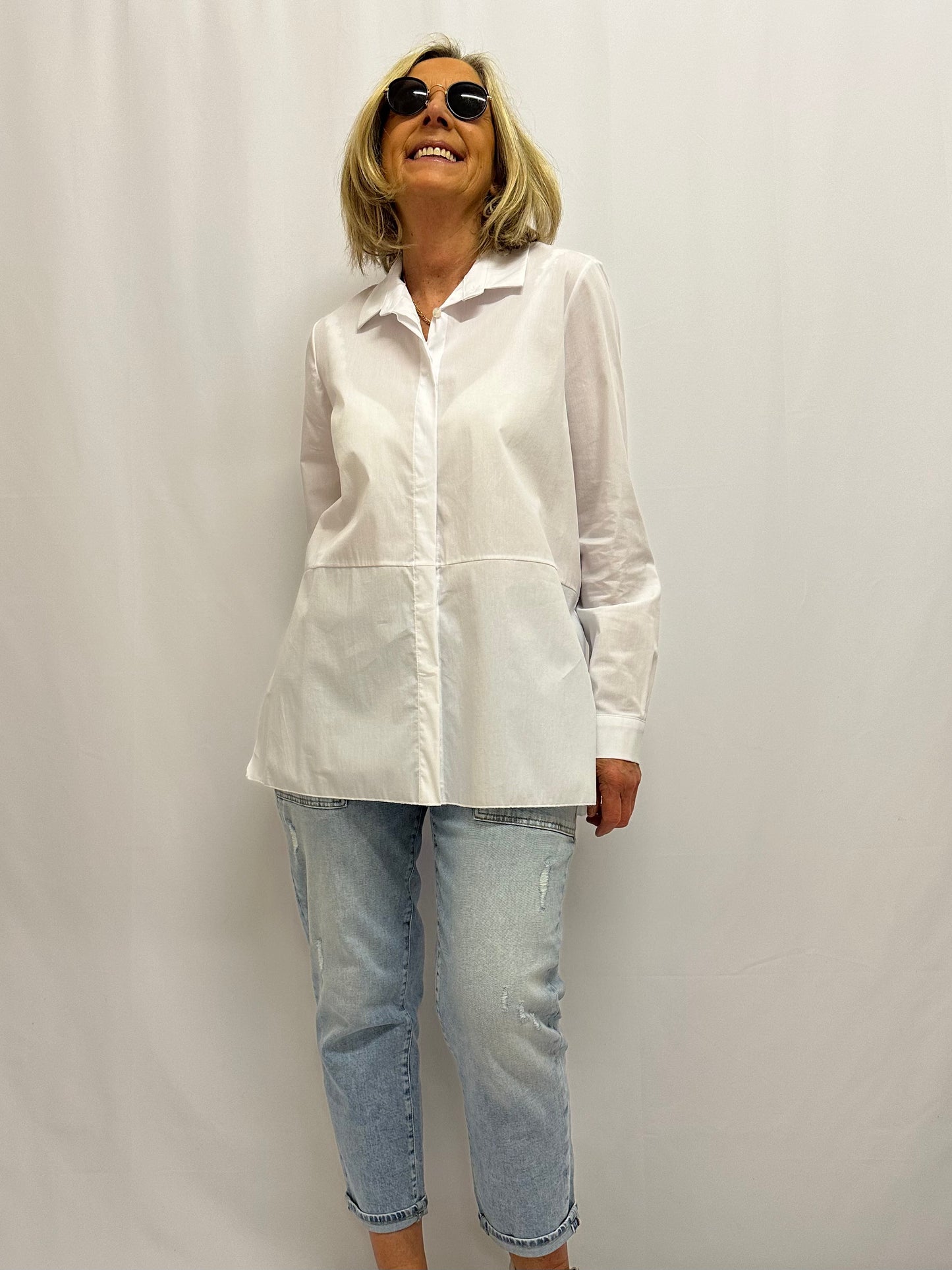 weiße Long-Bluse