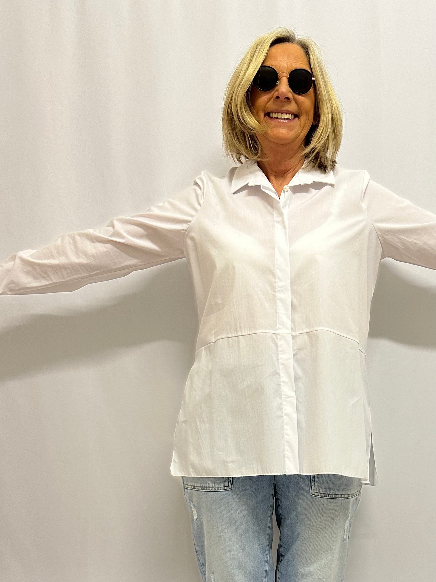 weiße Long-Bluse