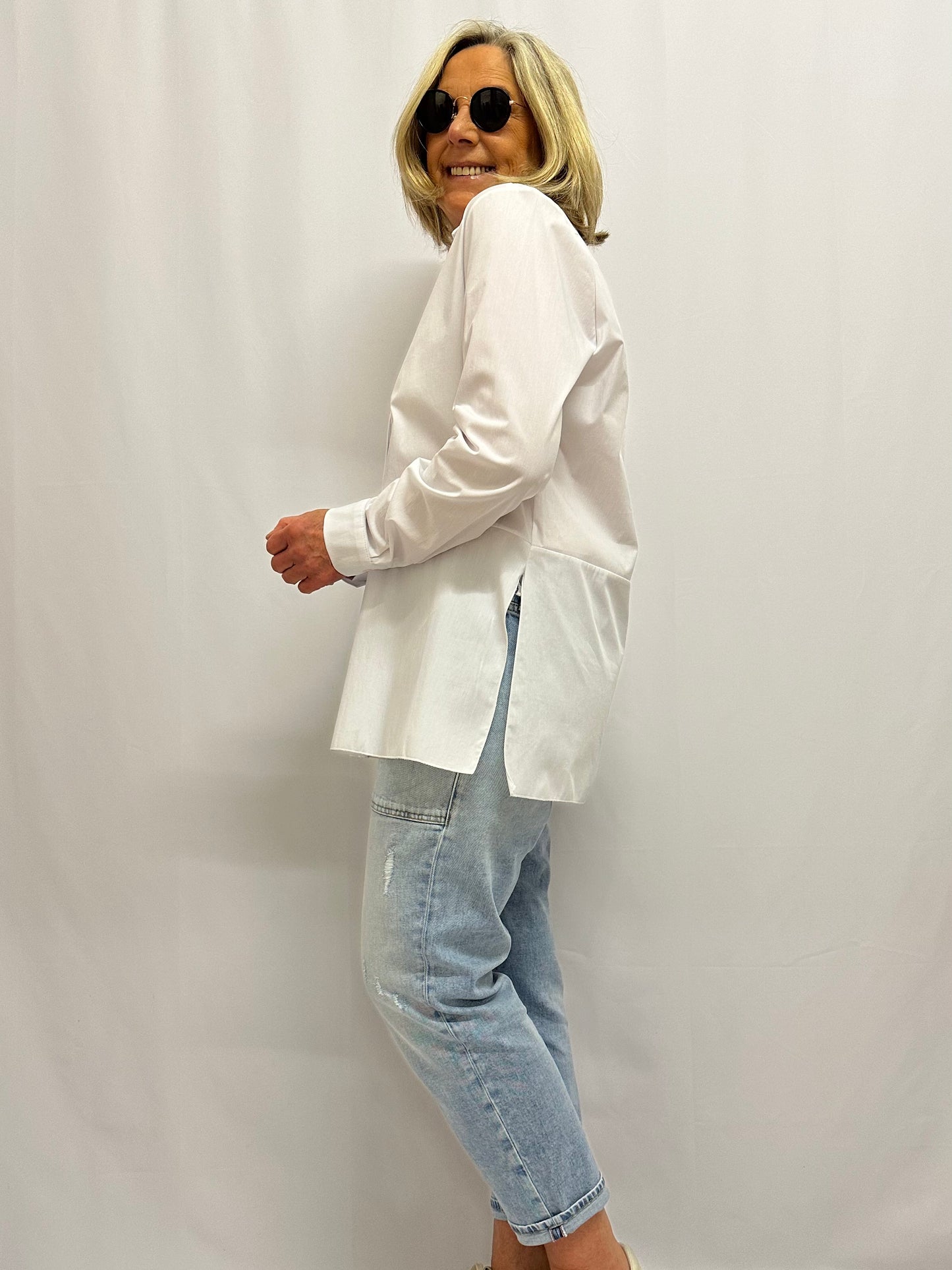 weiße Long-Bluse