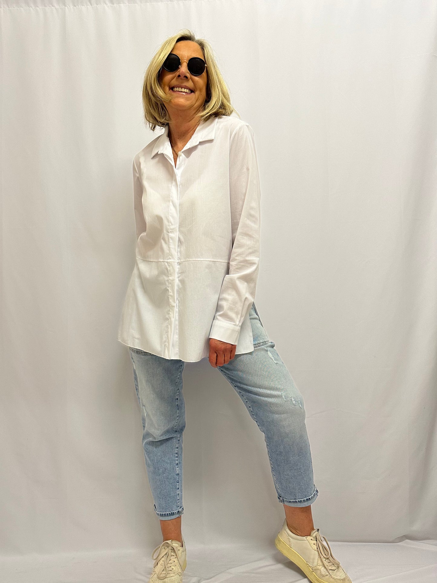 weiße Long-Bluse