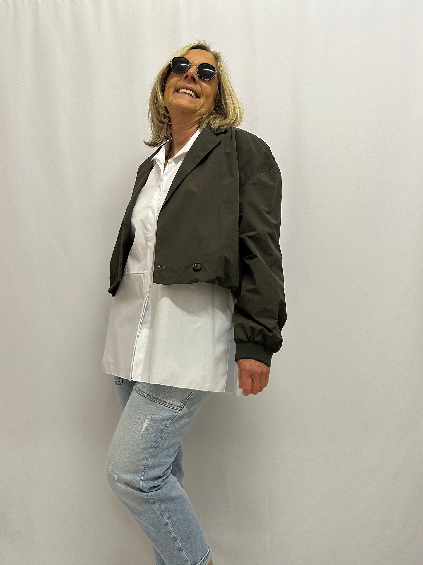 weiße Long-Bluse